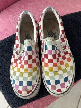 Vans Kids Checkerboard Slip-On Sneakers in Multicolor 7.5